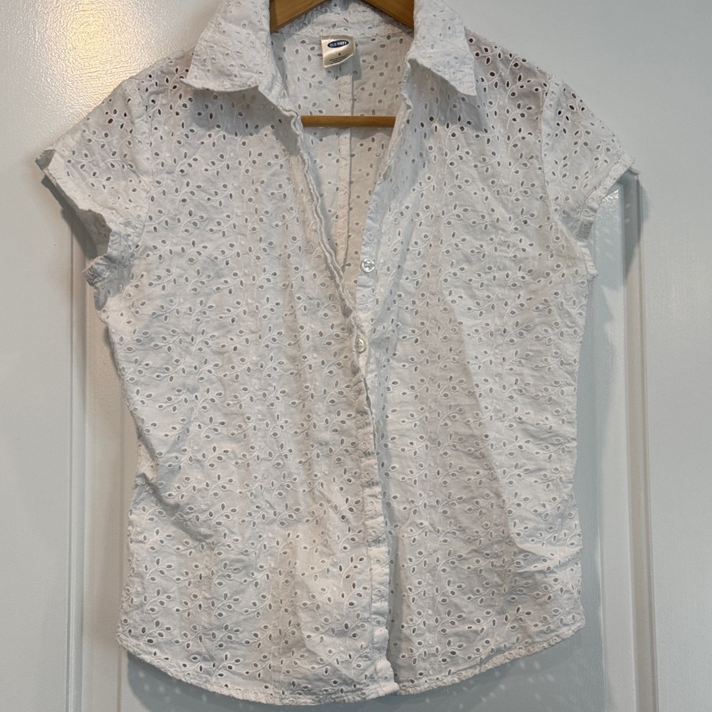 Old Navy White Eyelet Button-Down Shirt